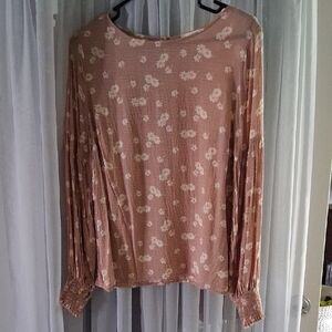 Everly Blush Floral Long Sleeve Blouse Large